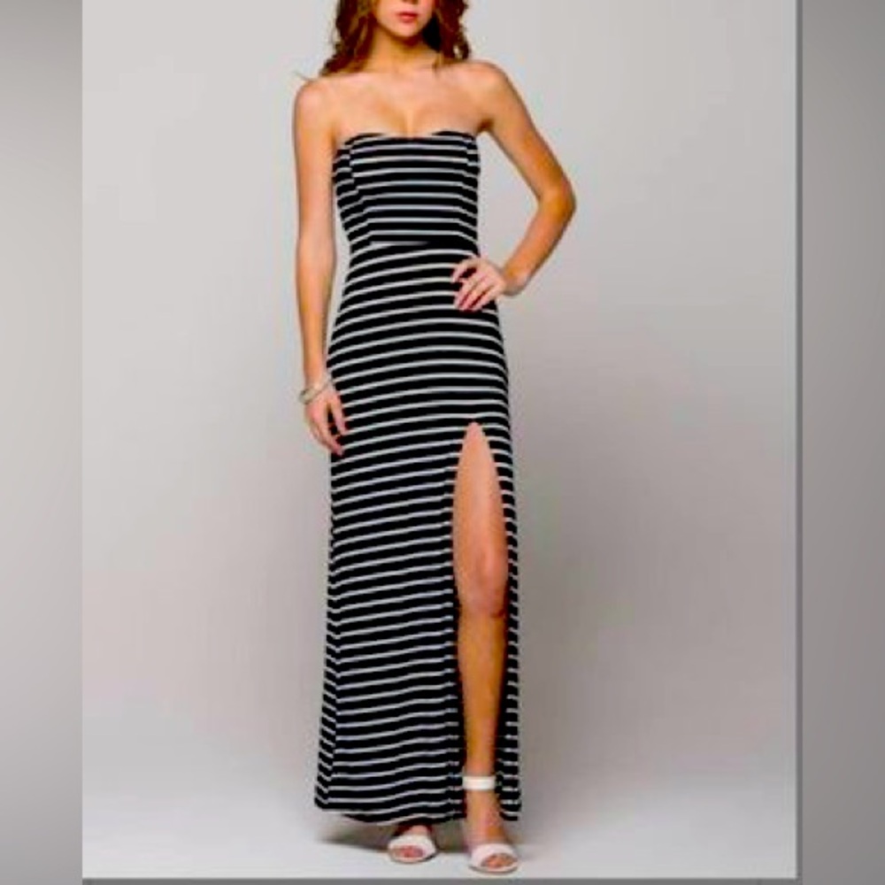 Black & White Stripe Strapless Gown